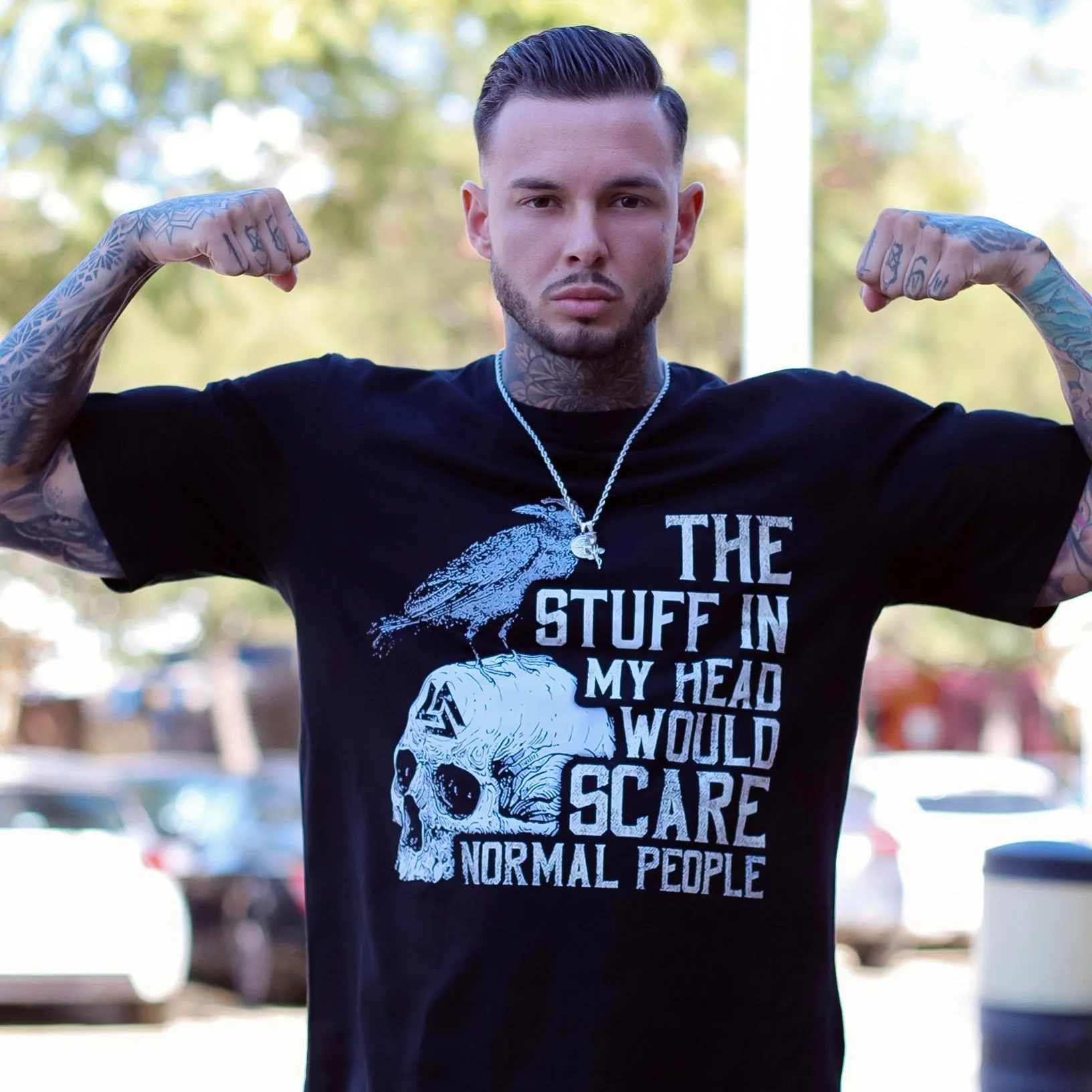 THE STUFF IN MY HEAD letter skull print men's casual tees designer sold by Polyalien product image thumbnail 4