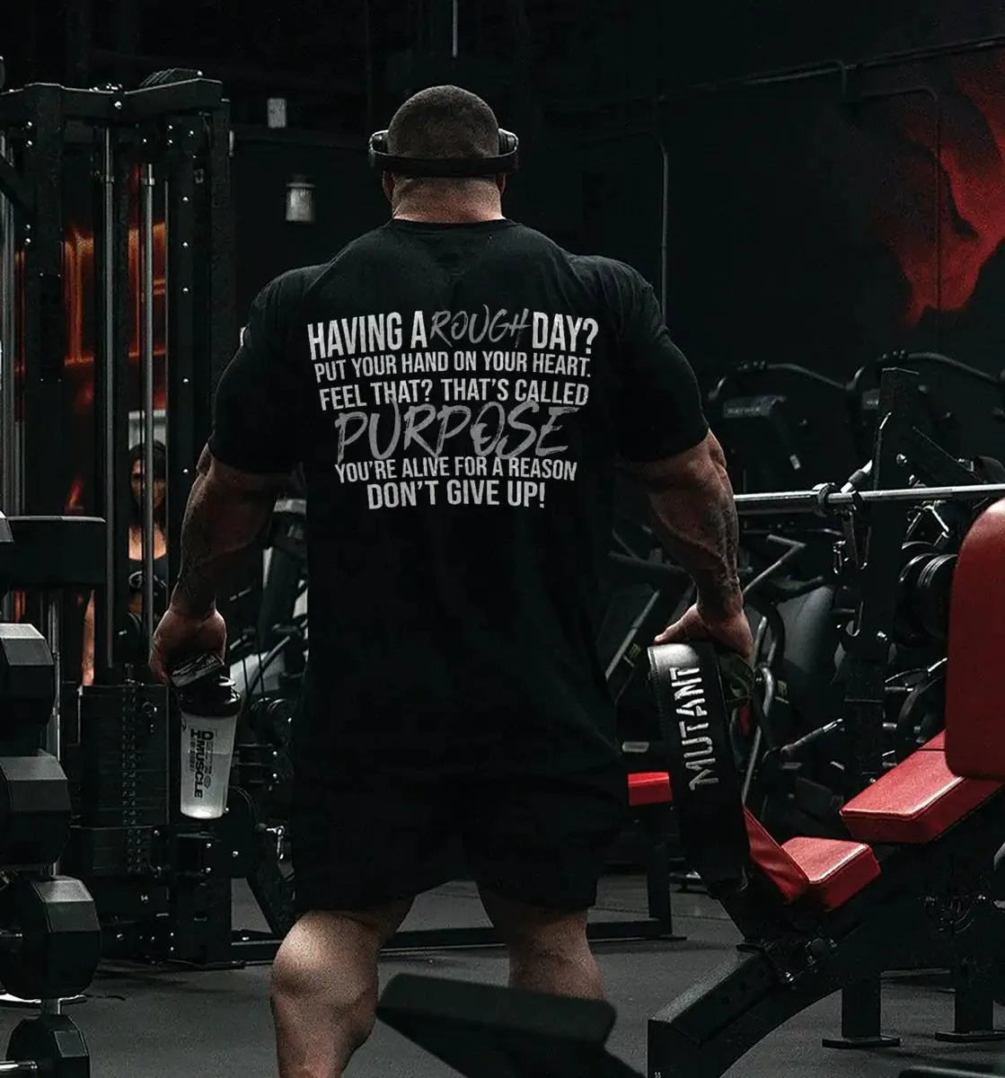 Having a rough day?Put your hand on your heart.Feel that ?That's called purpose.You're alive for a reason.Don't give up. Print Men's T-shirt sold by Polyalien