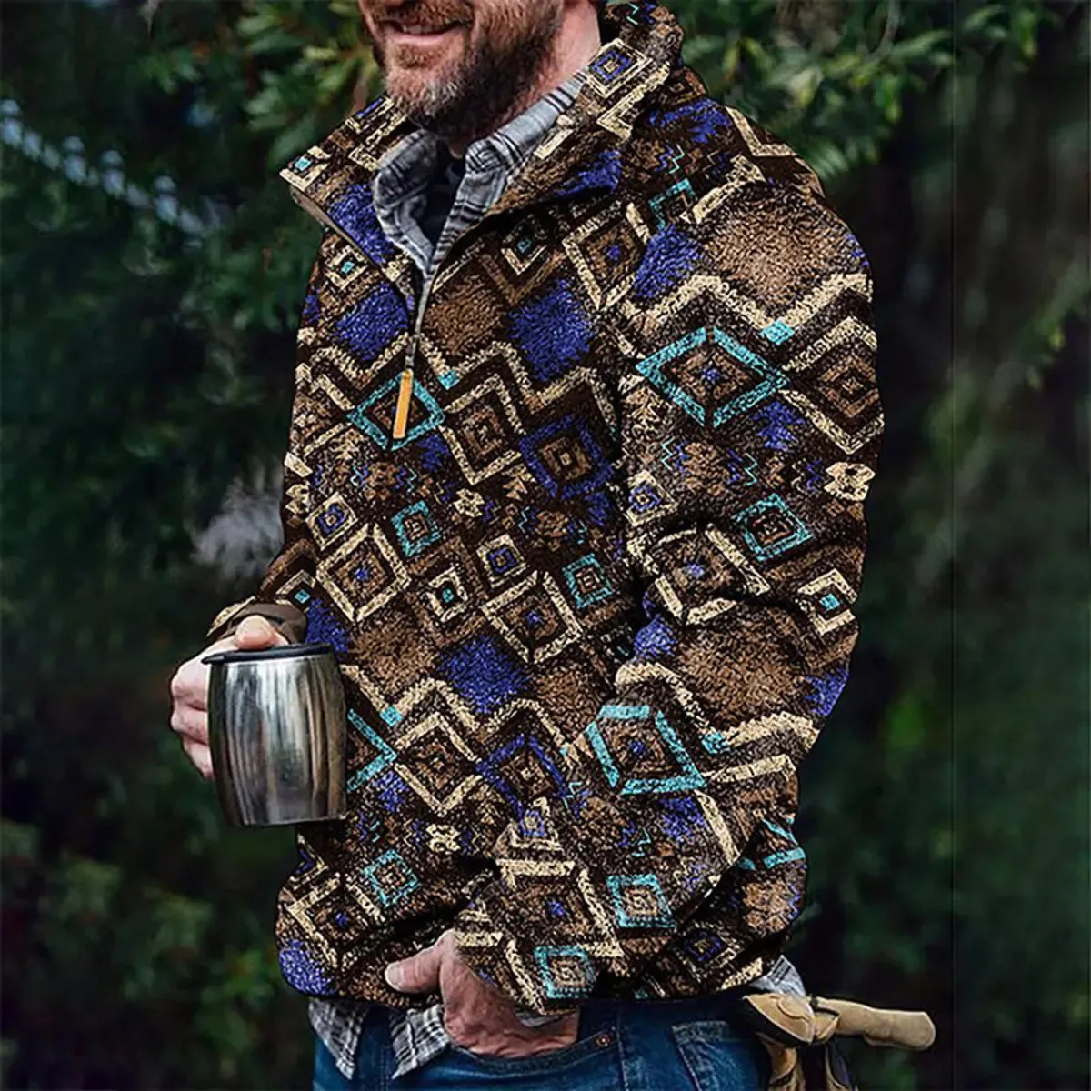 Autumn Winter Colorblock Flannel Men's Jacket sold by Polyalien