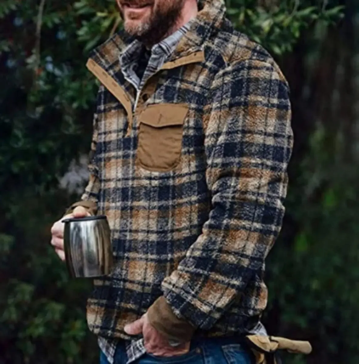Winter Warm Check Pocket Flannel Men's Jacket sold by Polyalien product image thumbnail 2