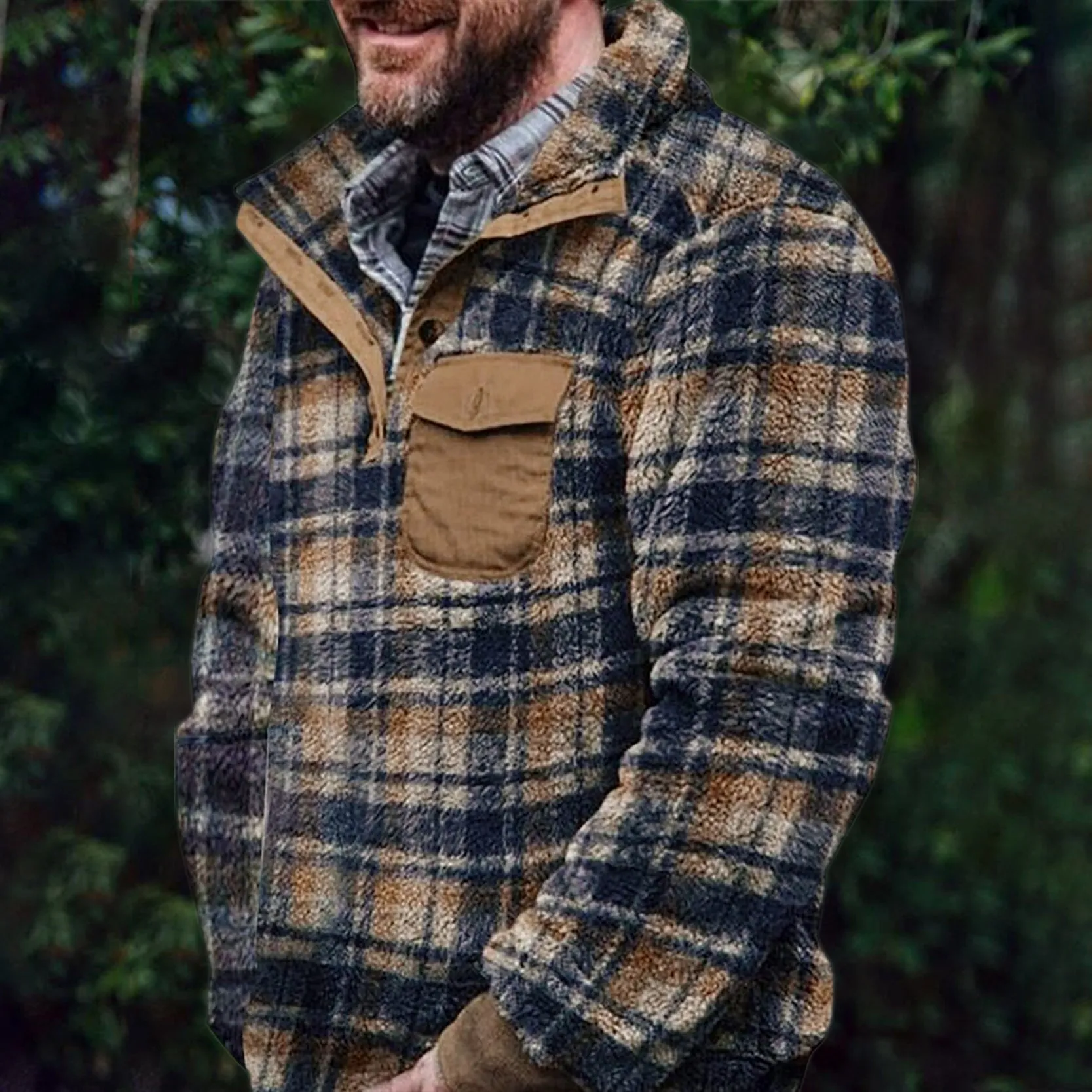 Winter Warm Check Pocket Flannel Men's Jacket sold by Polyalien