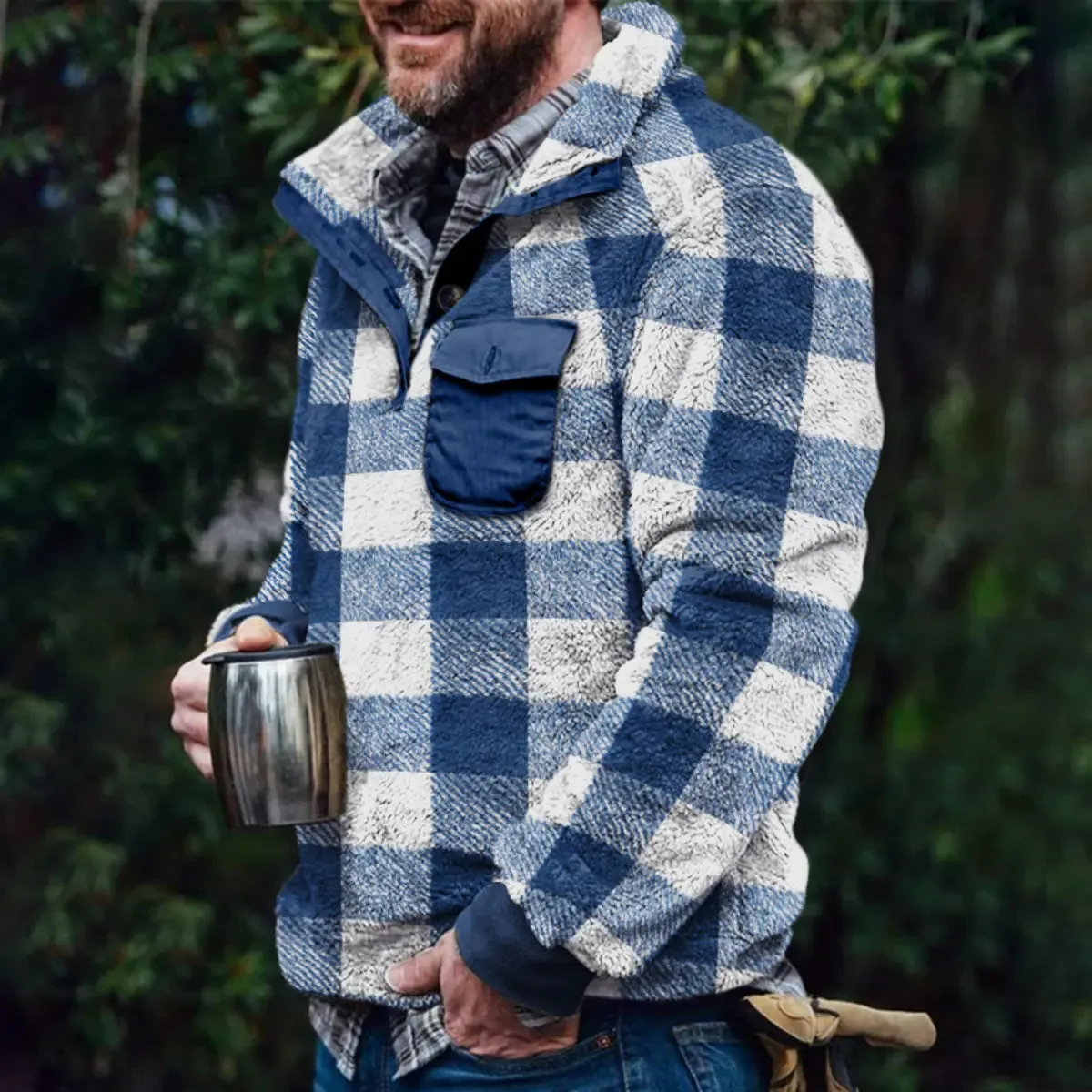 Plaid Winter Casual Flannel Men's Pullover Jacket sold by Polyalien