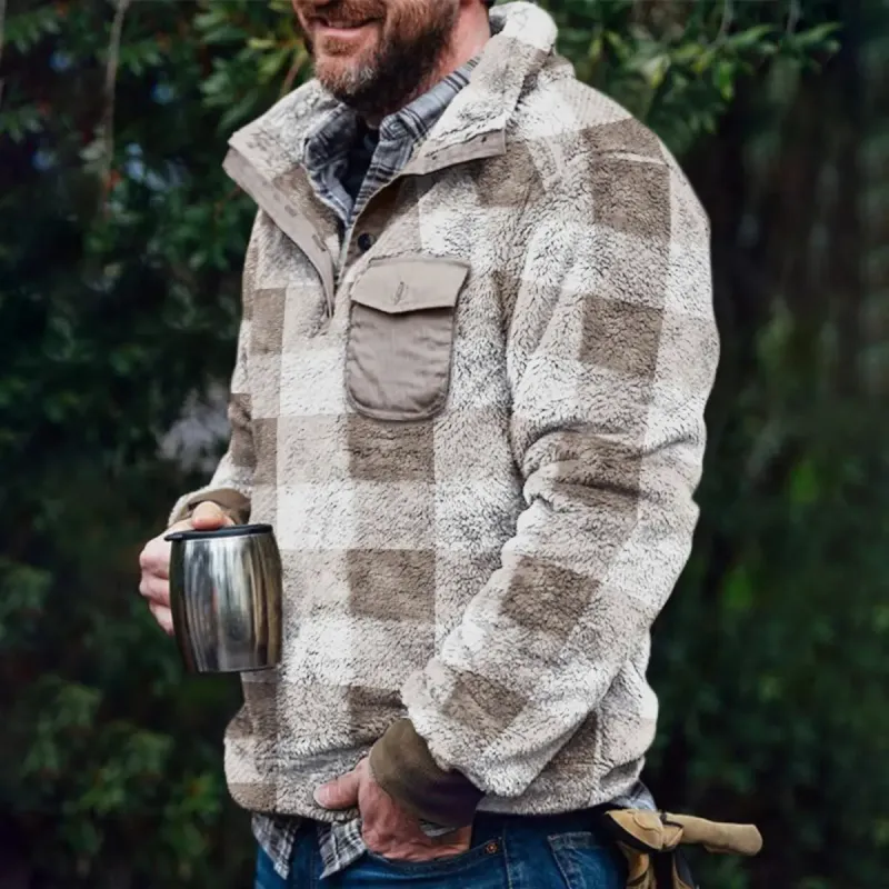 Winter Plaid Flannel Men's Pullover Jacket sold by Polyalien