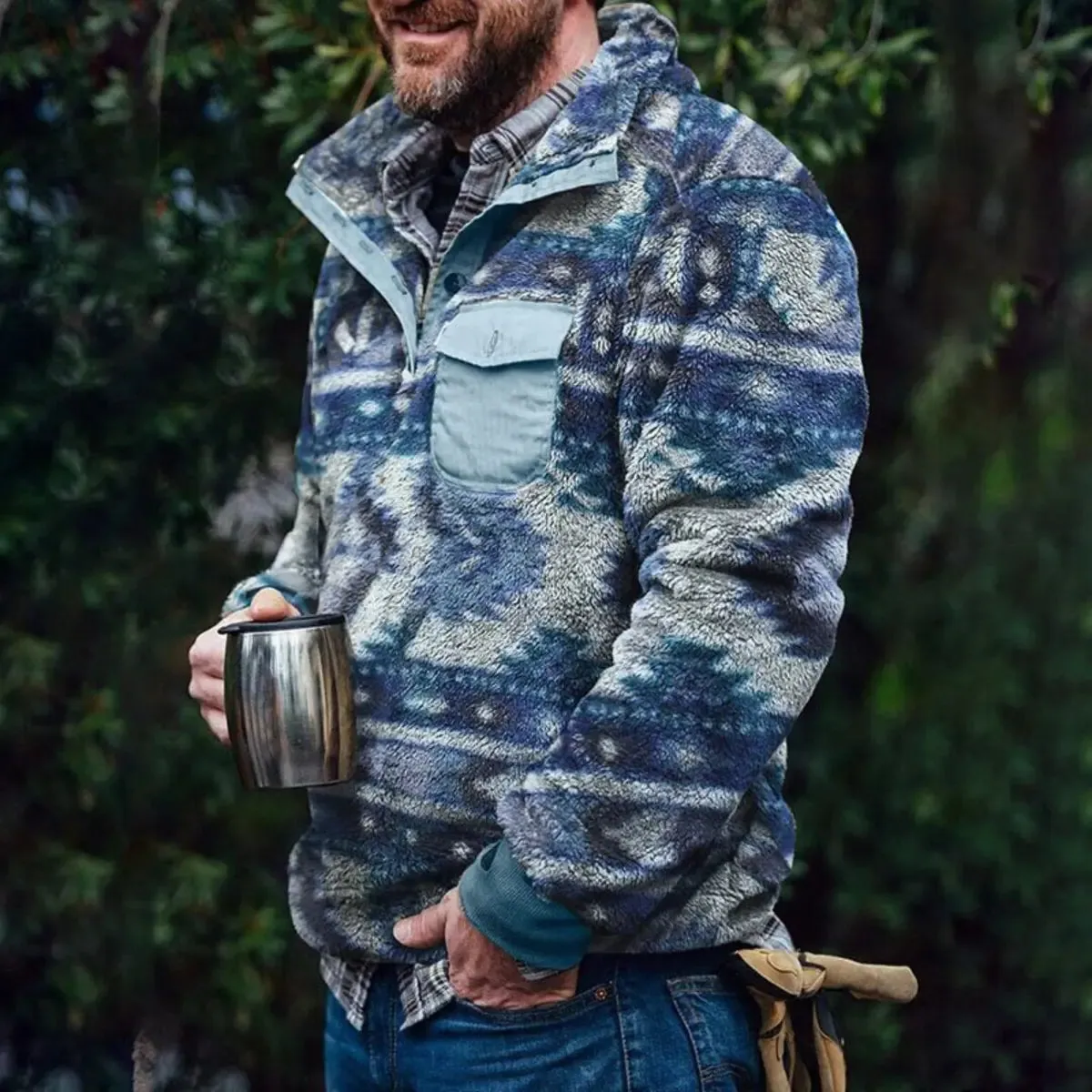 Vintage Color Block Pocket Men's Pullover Sweatshirt sold by Polyalien