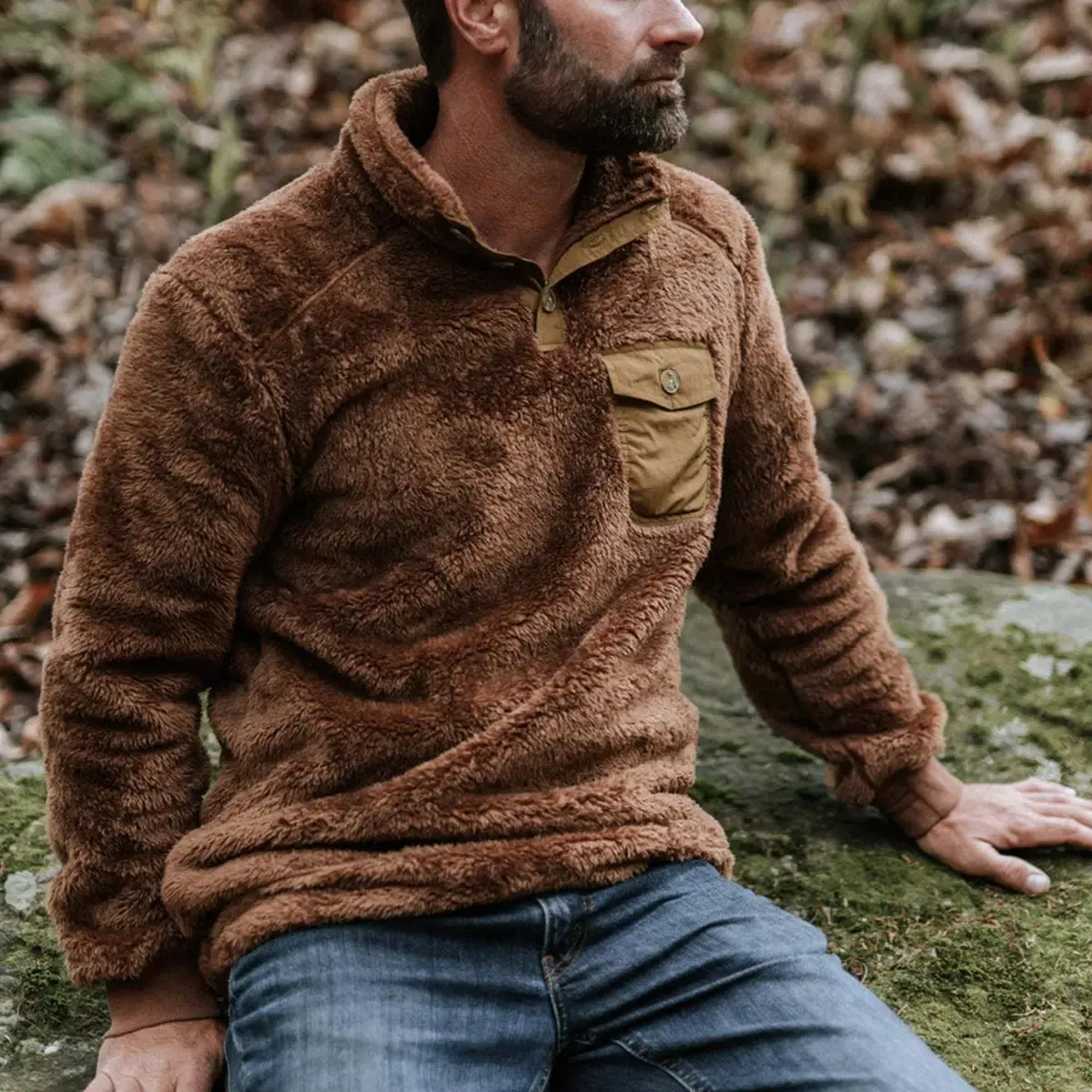 Fall And Winter Warm Pocket Men's Pullover Sweatshirt sold by Polyalien product image thumbnail 4