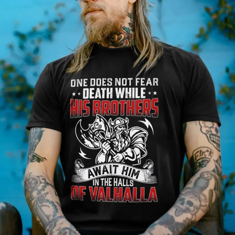 Viking One Does Not Fear Death While His Brothers Await Him Printed Men's T-shirt sold by Polyalien