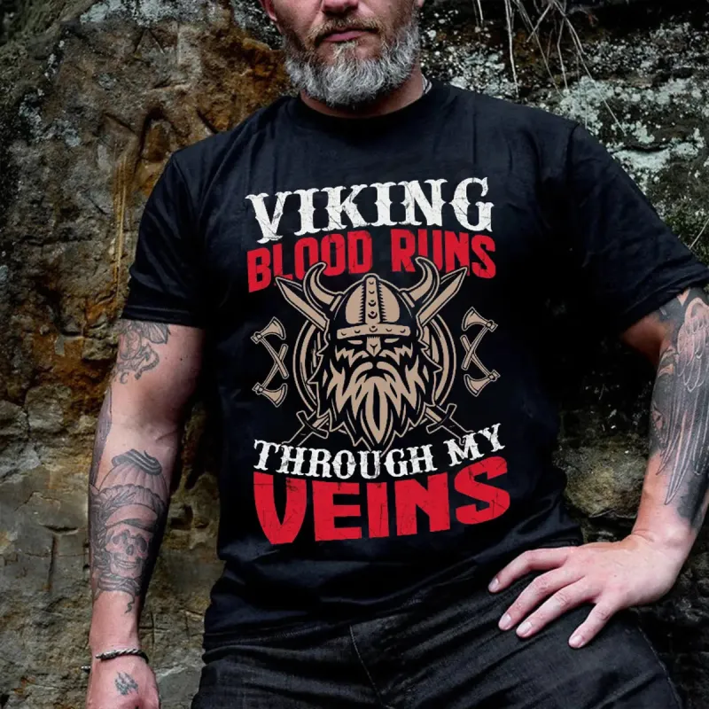 Viking Blood Runs Through My Veins Printed Men's T-shirt sold by Polyalien