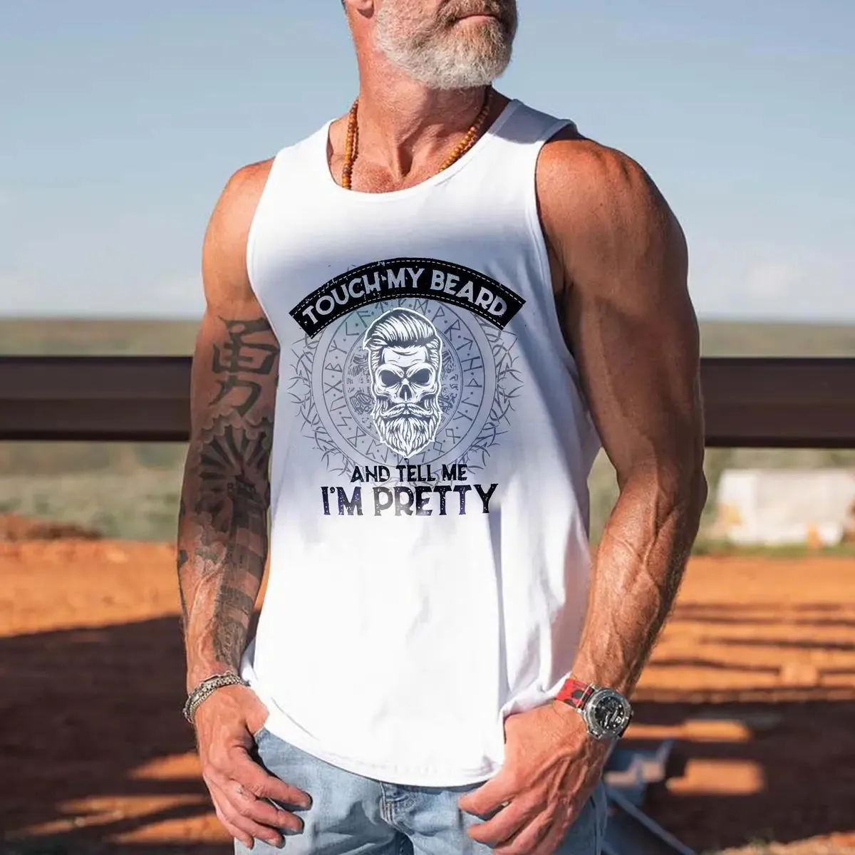 Touch My Beard And Tell Me I'm Pretty Printed Men's Vest sold by Polyalien product image thumbnail 2