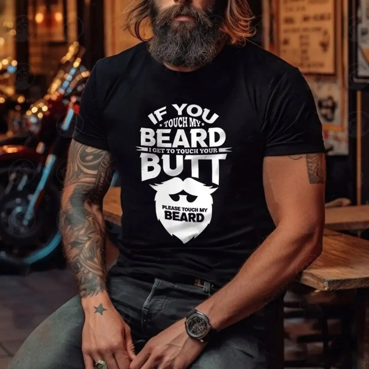 Beard Rule If You Touch My Beard, I Get To Touch Your Butt Printed Men's T-shirt sold by Polyalien