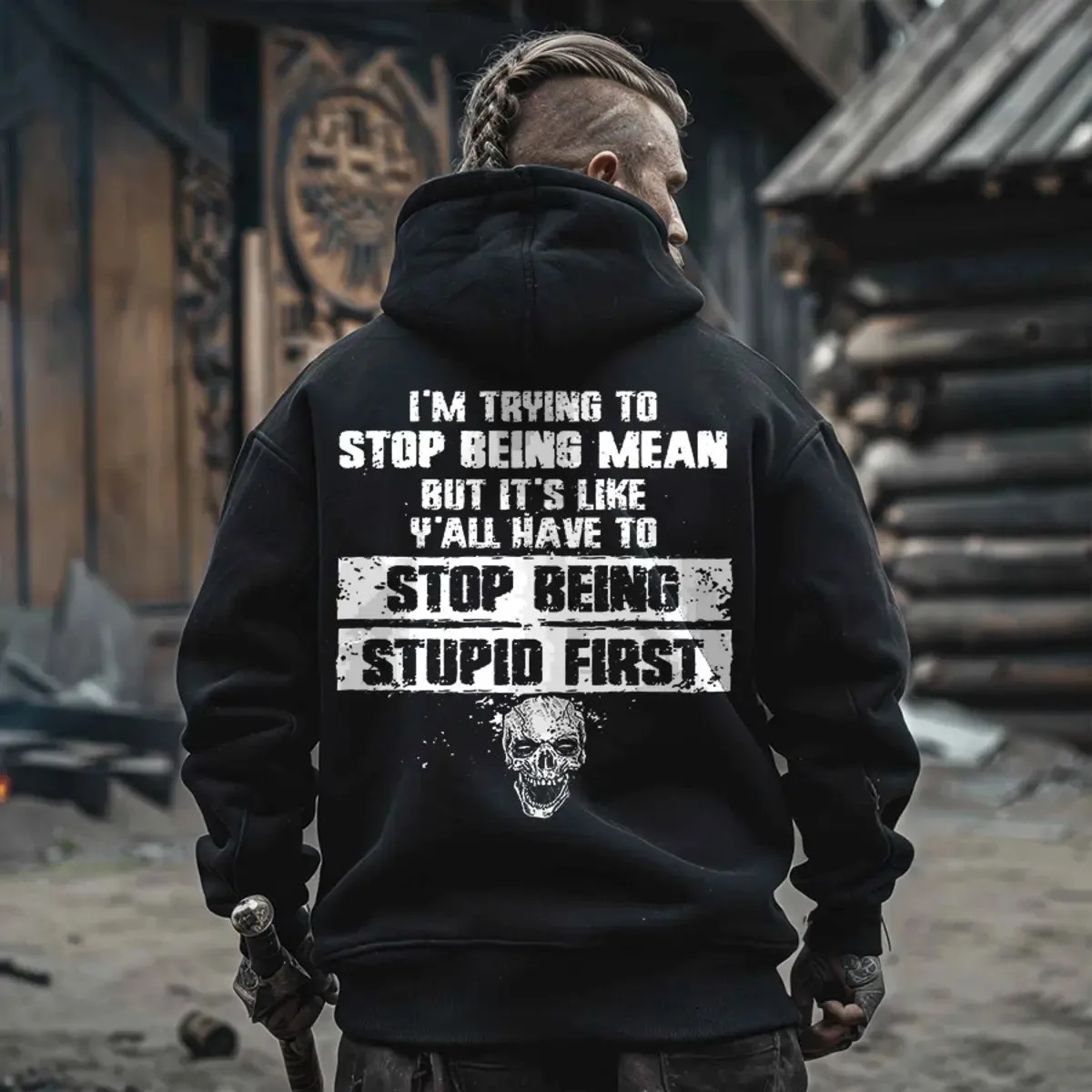 Viking I'm Trying To Stop Being Mean Printed Men's Hoodie sold by Polyalien