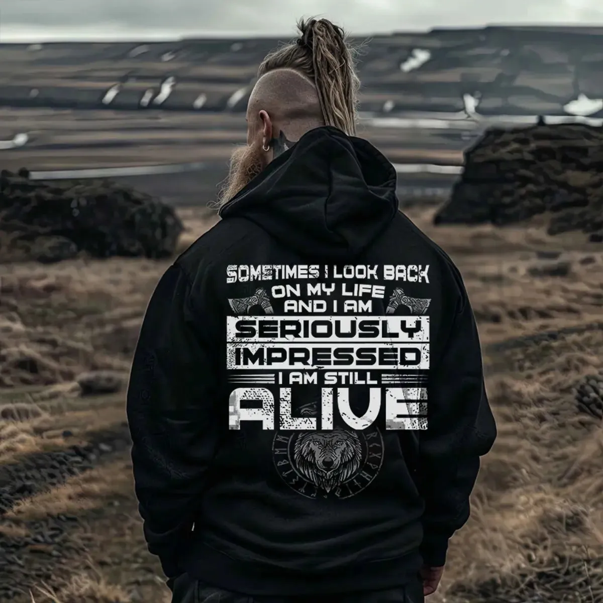 Viking Sometimes I Look Back On My Life Printed Men's Hoodie sold by Polyalien
