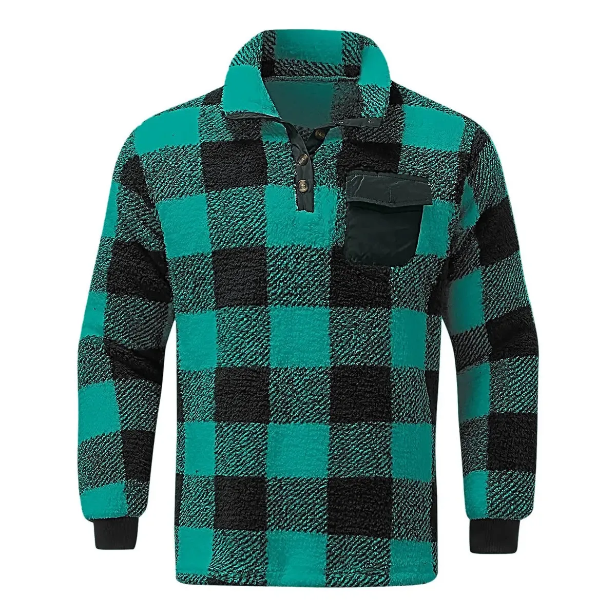 Casual Dark Green Plaid Pocket Men's Pullover Jacket sold by Polyalien product image thumbnail 2