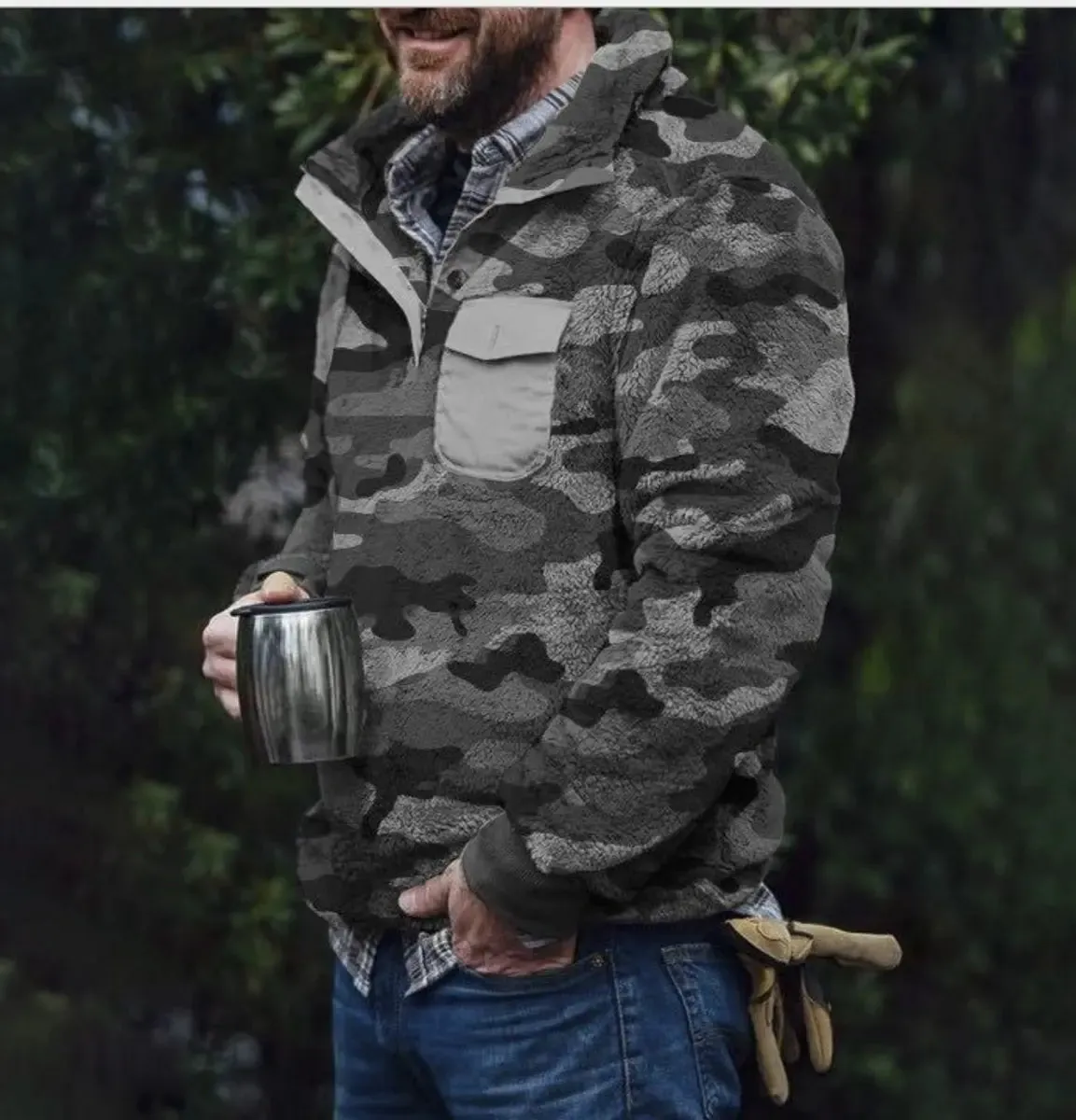 Camouflage Winter Pocket Men's Pullover Jacket sold by Polyalien