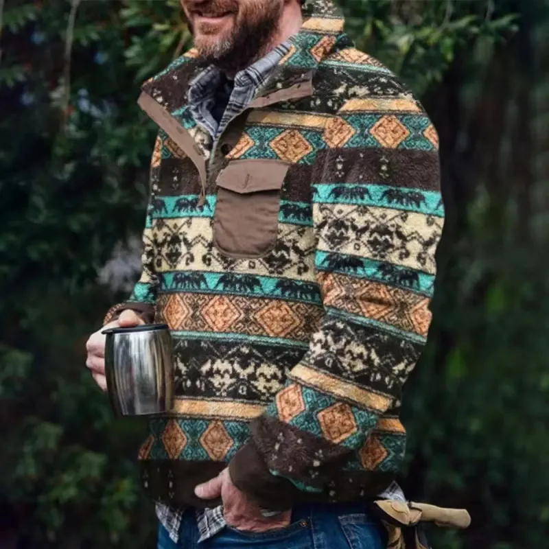 Plaid Fall And Winter Warm Pocket Men's Pullover Jacket sold by Polyalien