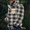 Plaid Colorblock Warm Pocket Men's Pullover Jacket sold by Polyalien