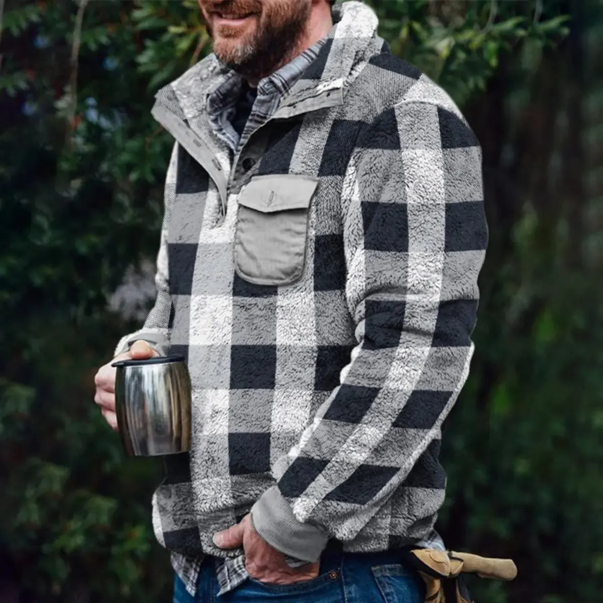 Winter Plaid Warm Pocket Men's Pullover Jacket sold by Polyalien