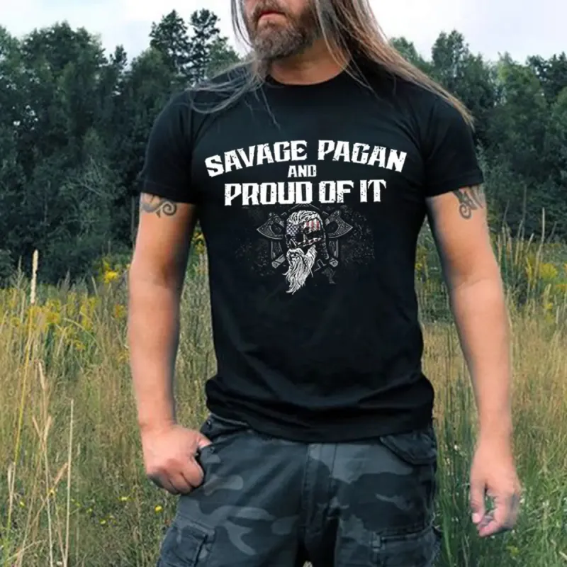 Viking Savage Pagan And Proud Of It Printed Men's T-shirt made by Polyalien