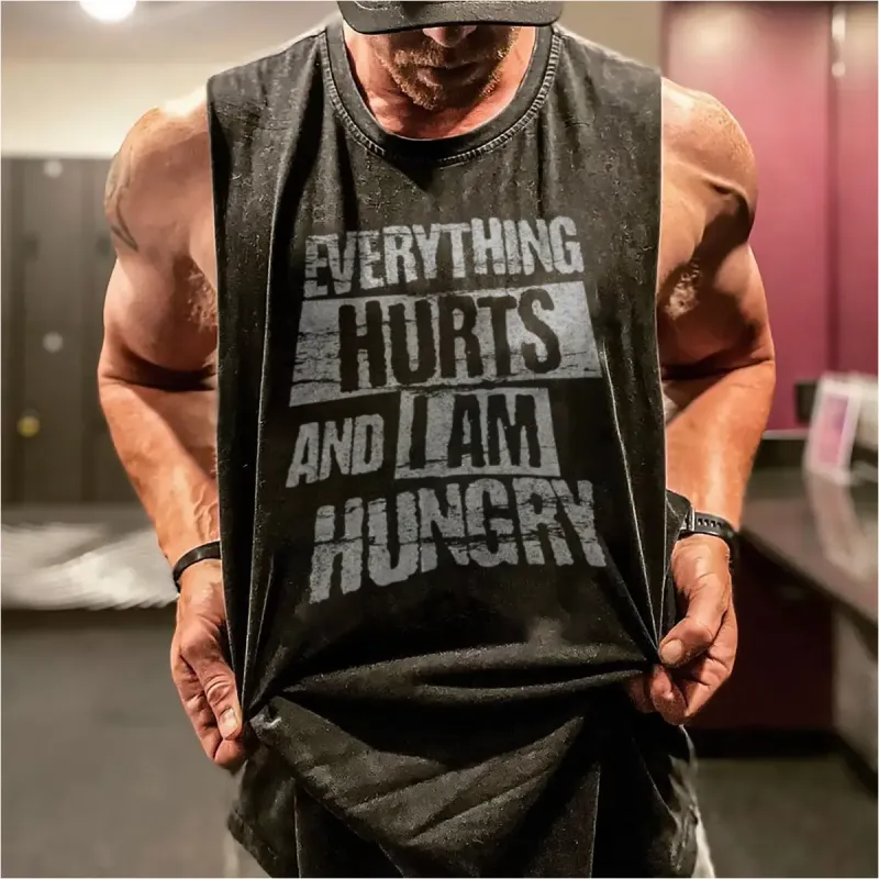 Everything hurts and I am hungry  Printed Men's Vest sold by Polyalien