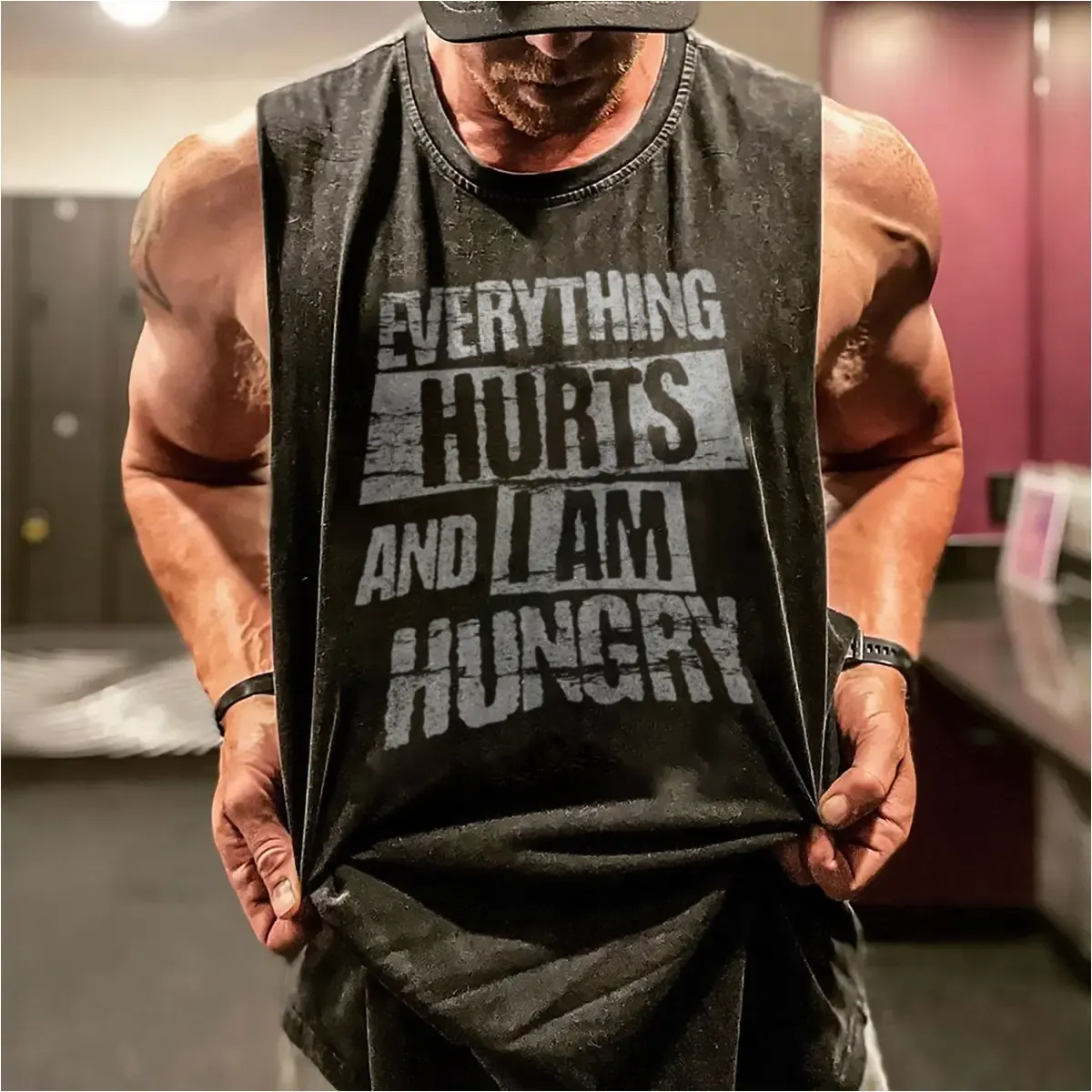 Everything hurts and I am hungry Printed Men's Vest sold by Polyalien
