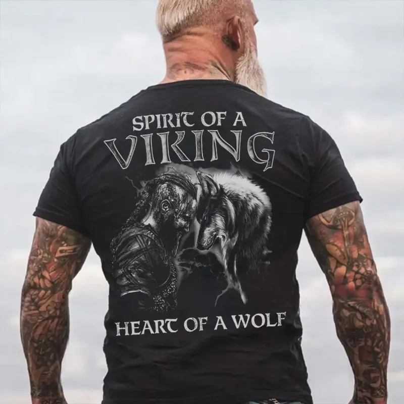 Viking Heart Of A Wolf Printed Men's T-shirt sold by Polyalien