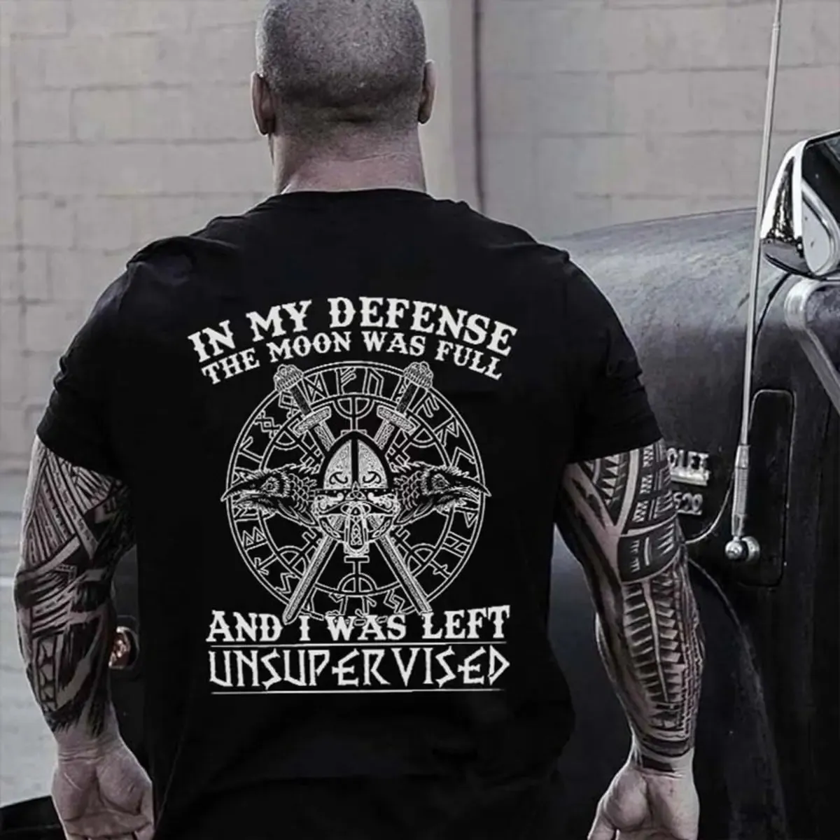 Viking In My Defense The Moon Was Full Printed Men's T-shirt sold by Polyalien