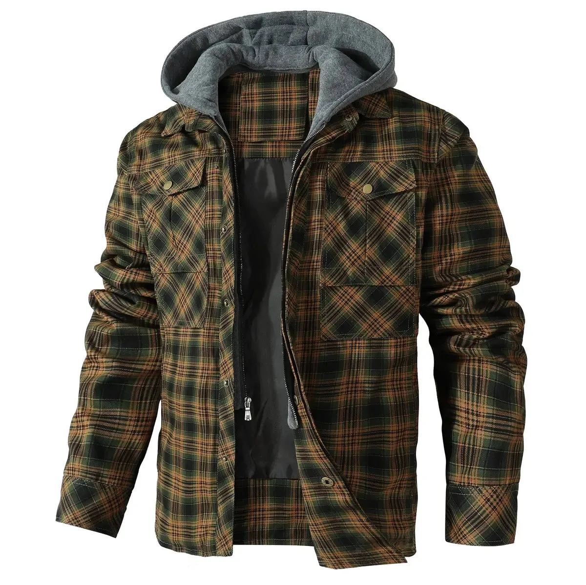 Men's Plaid Hooded Flannel Jacket sold by Polyalien