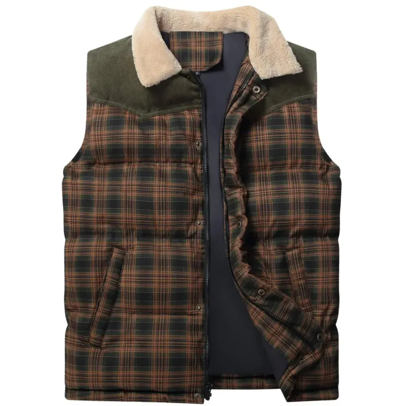 Men's Plaid Patchwork Corduroy Wanderer Vest sold by Polyalien