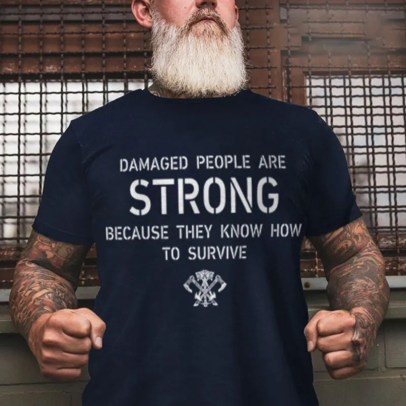Vikings Damaged People Are Strong Printed Men's T-shirt sold by Polyalien