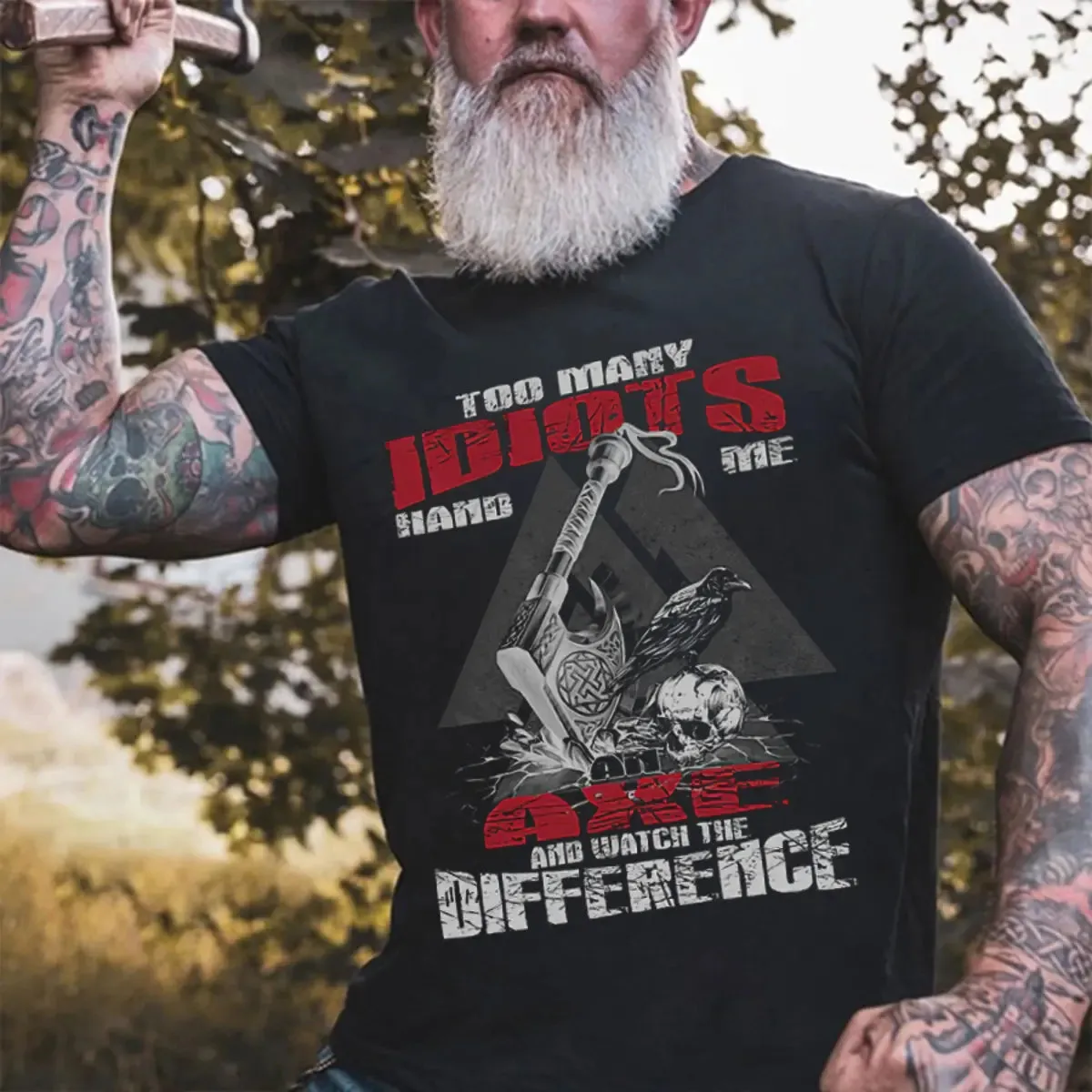 Viking Too Many Idiots Hand Me Axe Printed Men's T-shirt sold by Polyalien