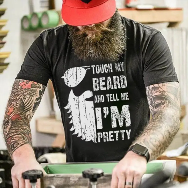 Viking Touch My Beard And Tell Me I'm Pretty Printed Men's T-shirt made by Polyalien