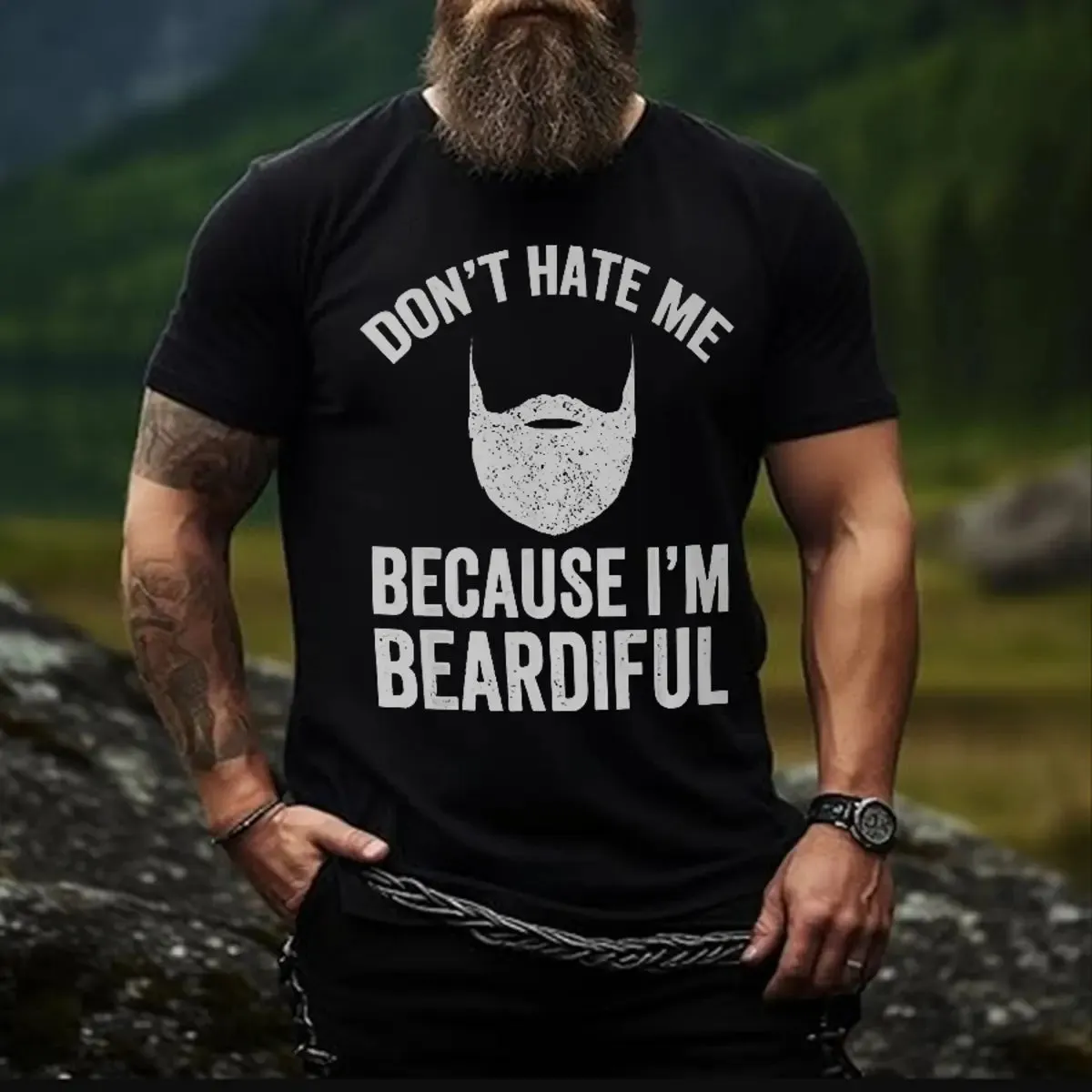 Viking Don't Hate Me Because I'm Beardiful Printed Men's T-shirt sold by Polyalien