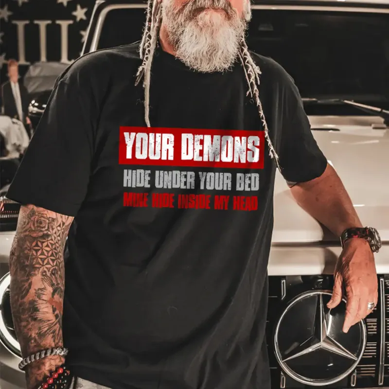 Viking Your Demons Hide Under Your Bed Mine Hide Inside My Head Printed Men's T-shirt sold by Polyalien