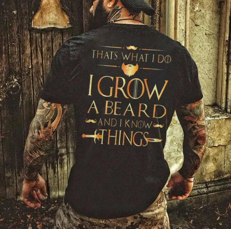 Viking Thats What I Do I Grow A Beard And I Know Things Printed Men's T-shirt sold by Polyalien
