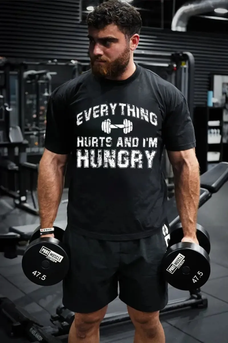 Every Thing Hurts And I'm Hungry Printed Men's T-shirt sold by Polyalien