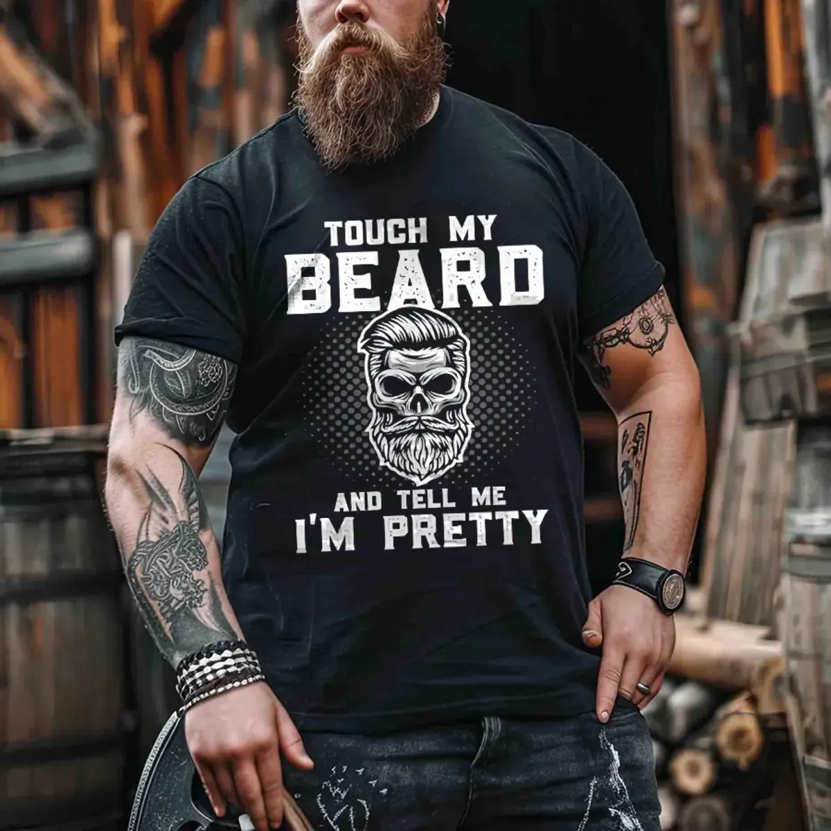 Viking Touch My Beard And Tell Me I'm Pretty Printed Men's T-shirt sold by Polyalien