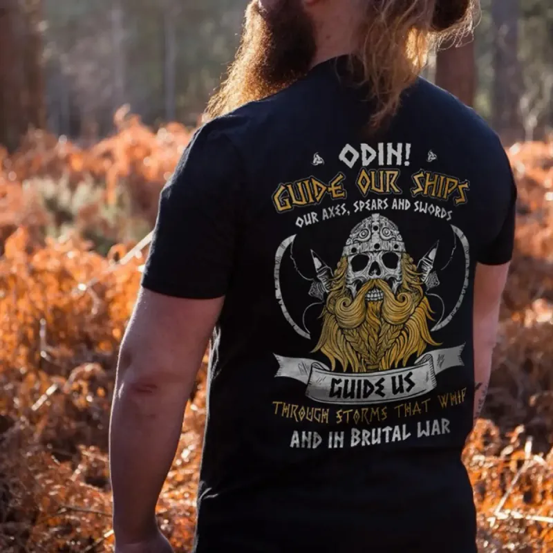 Viking Odin Guide Our Ships Guide Us Printed Men's T-shirt sold by Polyalien