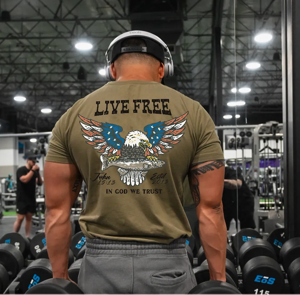 Live Free In God We Trust Printed Men's T-shirt sold by Polyalien