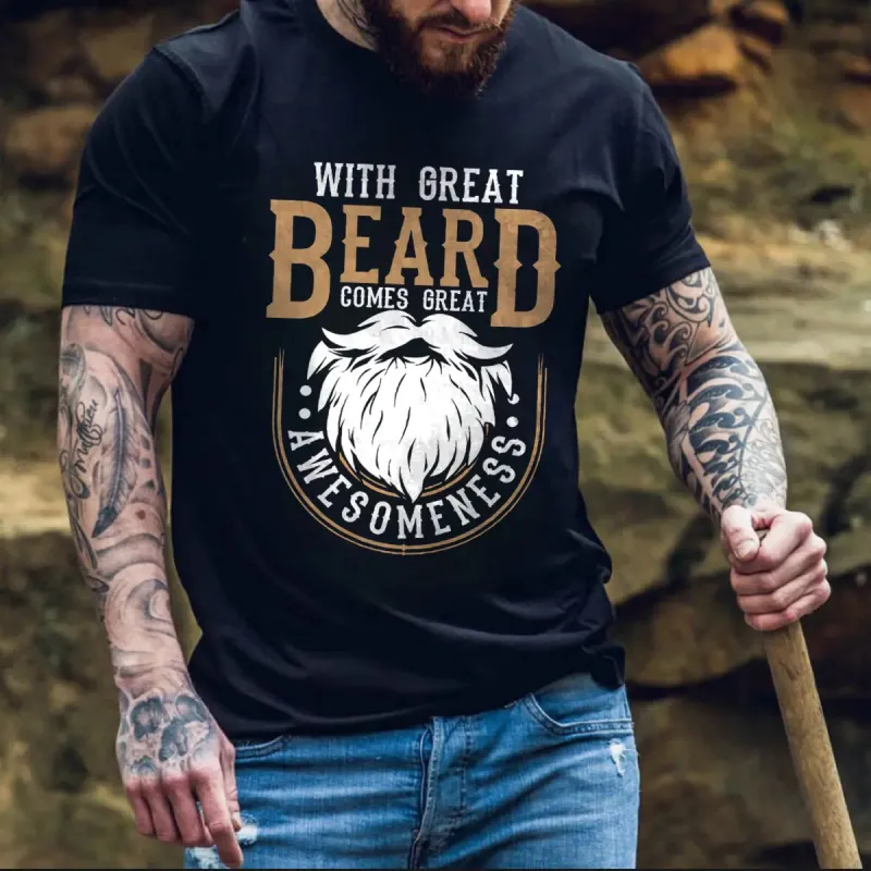 Viking With Great Beard Comes Great Awesomeness Printed Men's T-shirt sold by Polyalien
