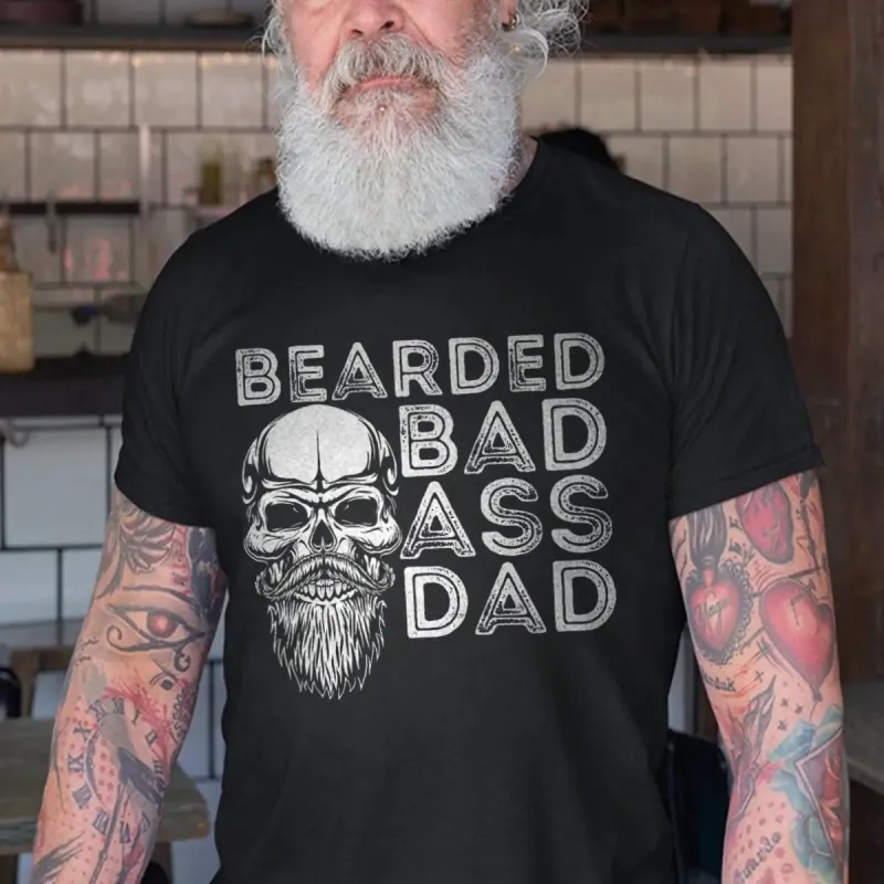 Viking Bearded Bad Ass Dad Printed Men's T-shirt sold by Polyalien