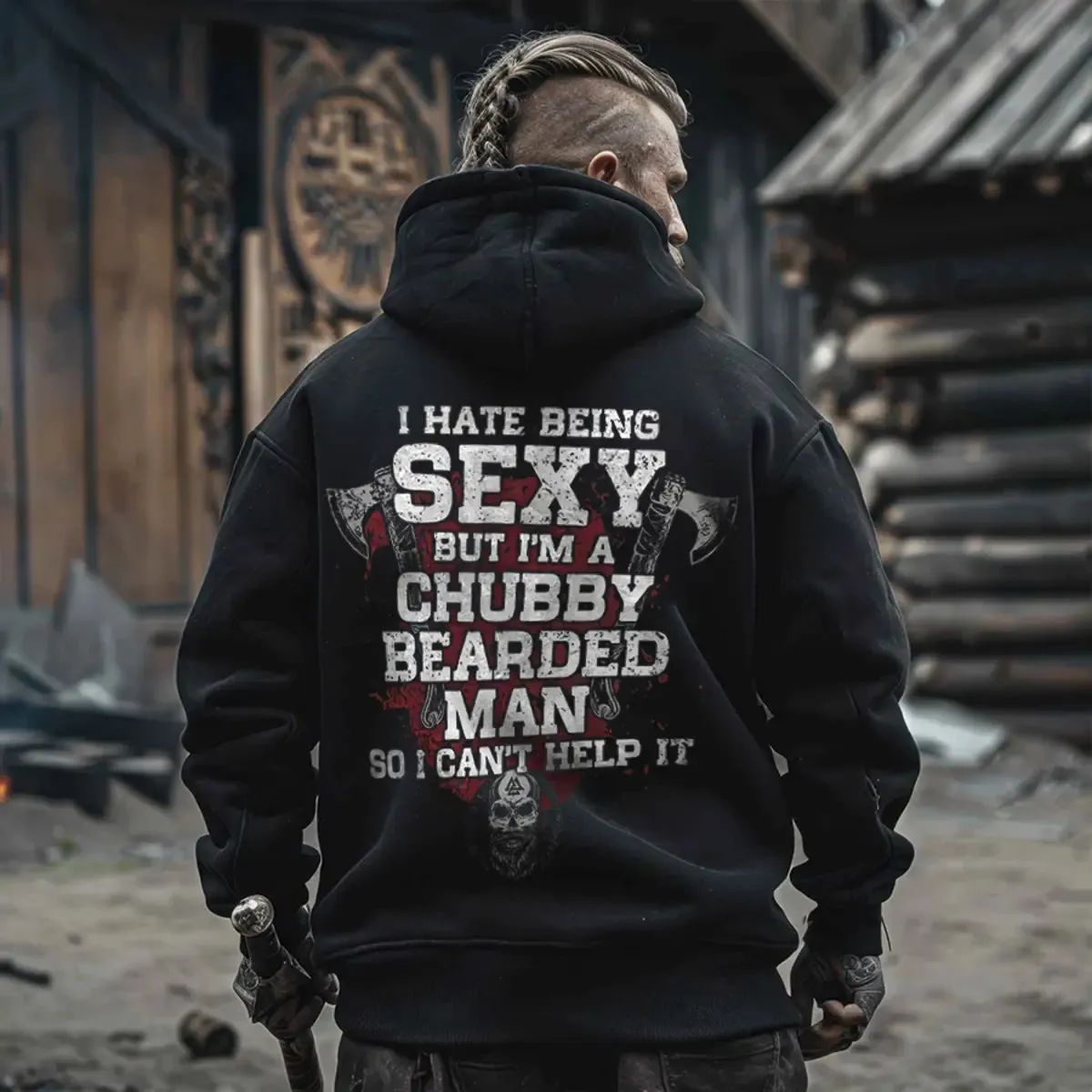 Viking I Hate Being Sexy But I'm A Chubby Bearded Man Printed Men's Hoodie sold by Polyalien