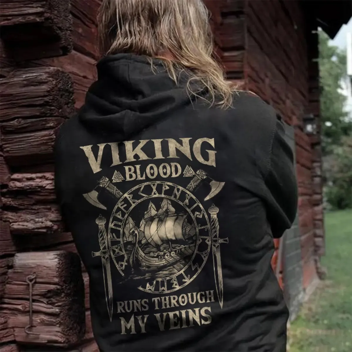 Viking Blood Runs Through My Veins Printed Men's Hoodie sold by Polyalien