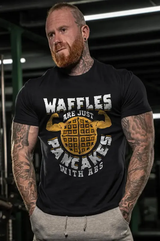 Waffles Are Just Pancakes With Abs Printed Men's T-shirt sold by Polyalien