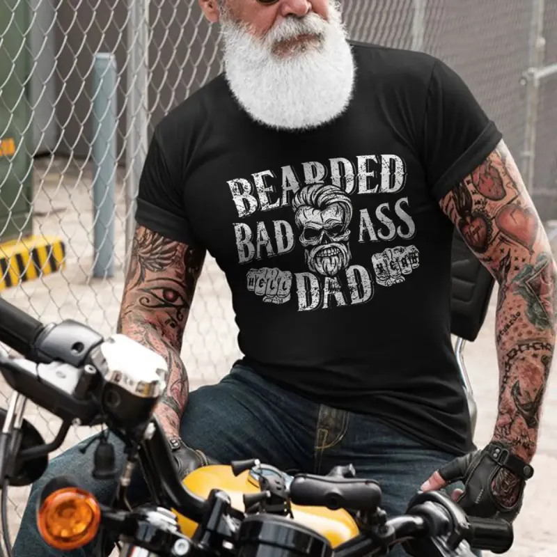 Viking Bearded Bad Ass Dad Printed Men's T-shirt sold by Polyalien