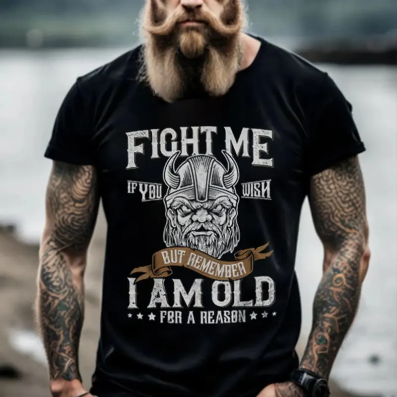 Viking Fight Me If You Wish Printed Men's T-shirt sold by Polyalien