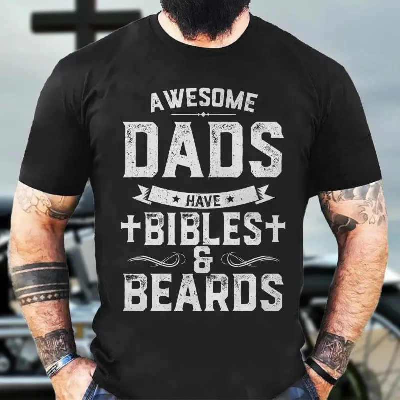Viking Awesome Dads Have Bibles & Beards Printed Men's T-shirt sold by Polyalien