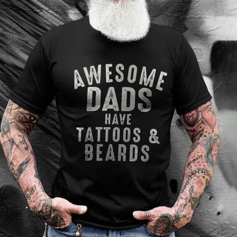 Viking Awesome Dads Have Tattoos & Beards Printed Men's T-shirt sold by Polyalien