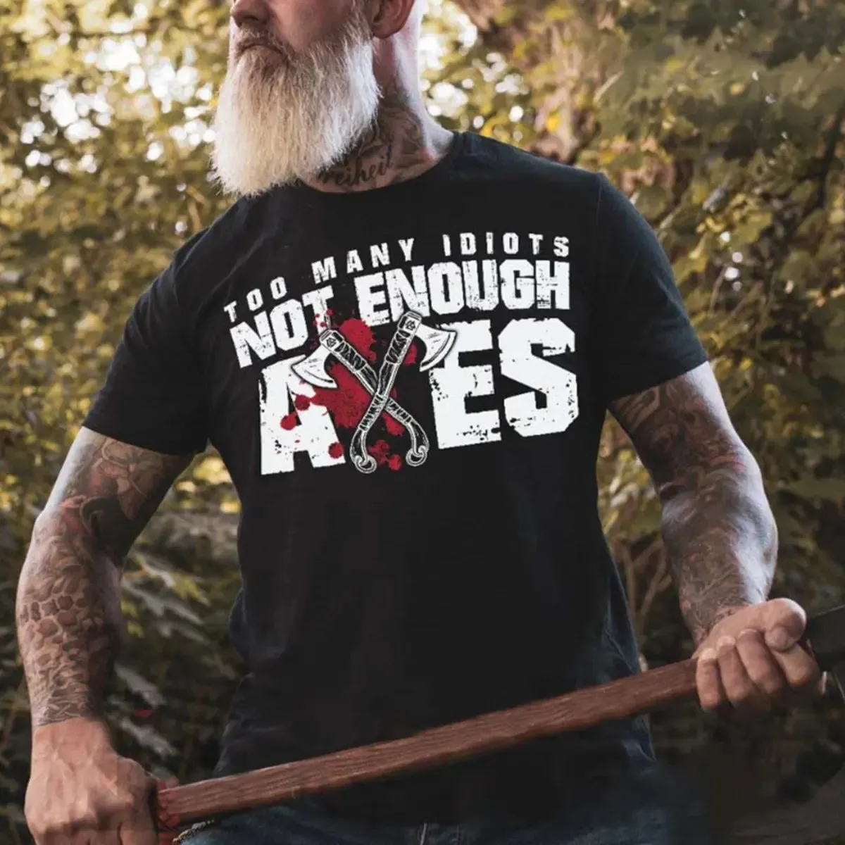 Viking Too Much Idiots Not Enough Axes Printed Men's T-shirt sold by Polyalien