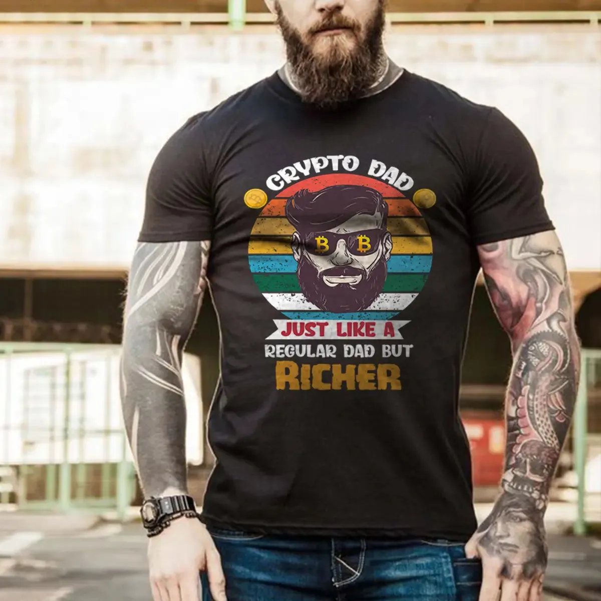 Crypto Dad Just Like A Regular Dad But Richer Printed Men's T-shirt sold by Polyalien