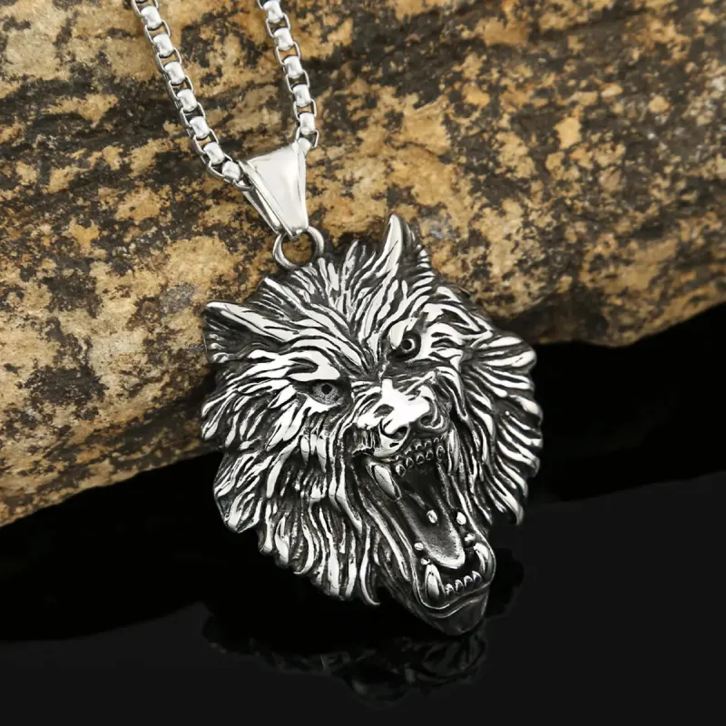 Domineering Personalized Viking Wolf Head Pendant Necklace sold by Polyalien