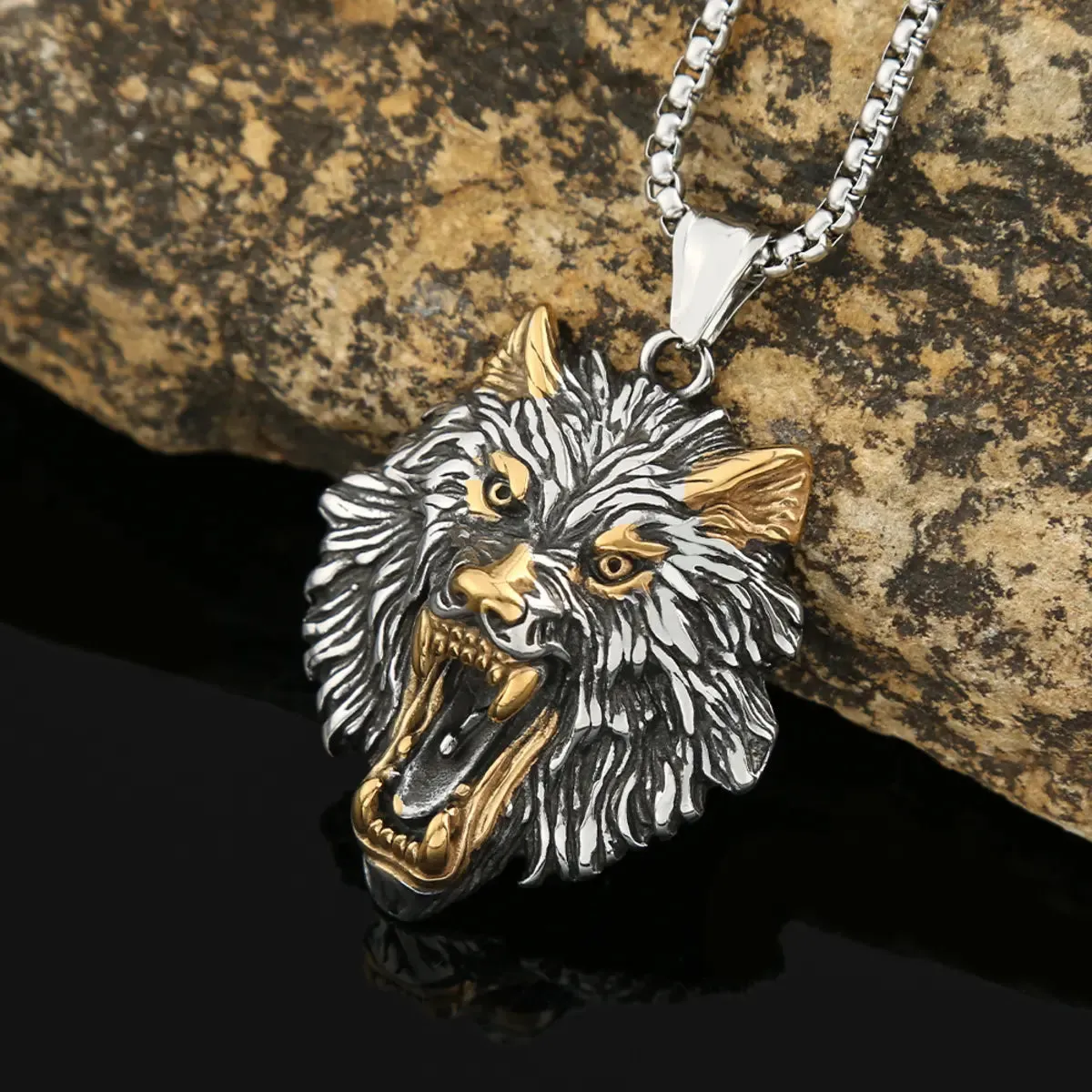 Domineering Personalized Viking Wolf Head Pendant Necklace sold by Polyalien product image thumbnail 2